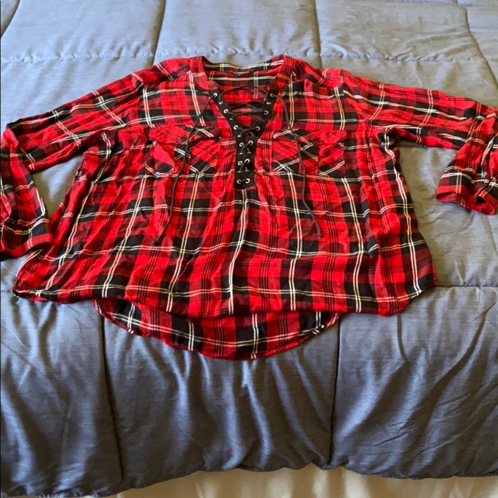 COPY - Express Women's Plaid Lace Up Top